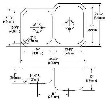 Elkay DXUH312010L Kitchen Sink 31-3/4 x 20-1/2 x 10 Undermount