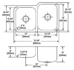 Elkay DXUH312010L Kitchen Sink 31-3/4 x 20-1/2 x 10 Undermount