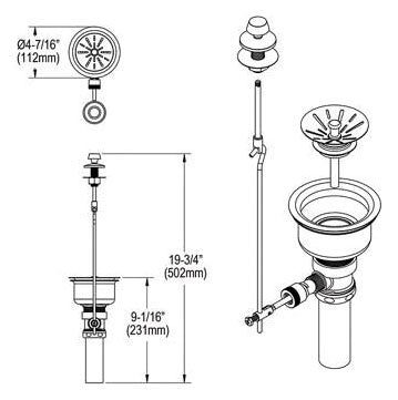 Elkay LK94 4-7/16, 1-1/2 x 4 Tailpiece Sink Drain with Remote Control Knob