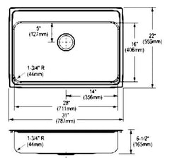 Elkay LRAD3122652 Lustertone Classic Stainless Steel Kitchen Sink 31 x 22 x 6-1/2