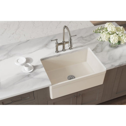 Elkay SWUF28179BI Fireclay 1-Basin Farmhouse Kitchen Sink, 29-7/8 inch L x 19-3/4 inch W x 10-1/16 inch D, Biscuit