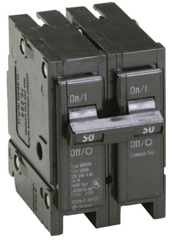 EATON BR250 Type BR Circuit Breaker, 120/240 VAC, 50 A, 10 kA Interrupt, 2 Poles