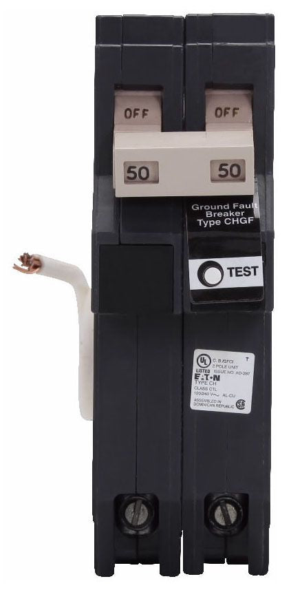 EATON CHN230GF Ground Fault Circuit Breaker, 120/240 V, 30 A, 10 kA Interrupt, 2 Poles, Common Trip