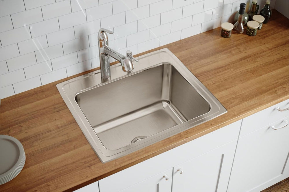 Elkay DLR2522123 Lustertone Classic Stainless Steel 25 x 22 x 12-1/8 3-Hole Single Bowl Drop-In Sink