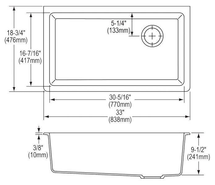 Elkay ELGU13322GS0 33 x 18-3/4 in. Single Bowl Undermount Sink Greystone