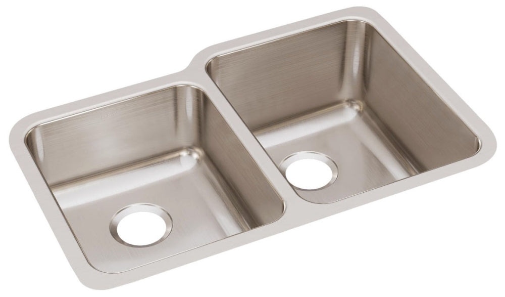 Elkay ELUH3120L Lustertone Classic Stainless Steel 31-1/4 x 20-1/2 x 9-7/8 Offset Double Bowl Undermount Sink