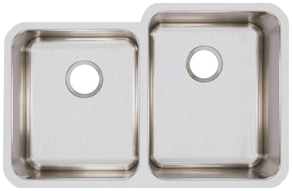 Elkay ELUH3120L Lustertone Classic Stainless Steel 31-1/4 x 20-1/2 x 9-7/8 Offset Double Bowl Undermount Sink