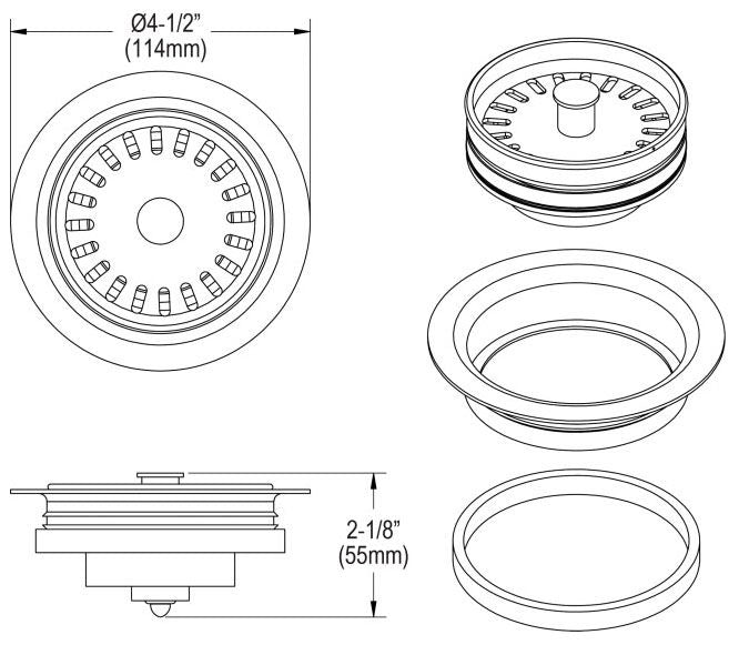 Elkay LKQD35GR 3-1/2 Disposer Flange with Removable Basket Strainer and Black Rubber Stopper