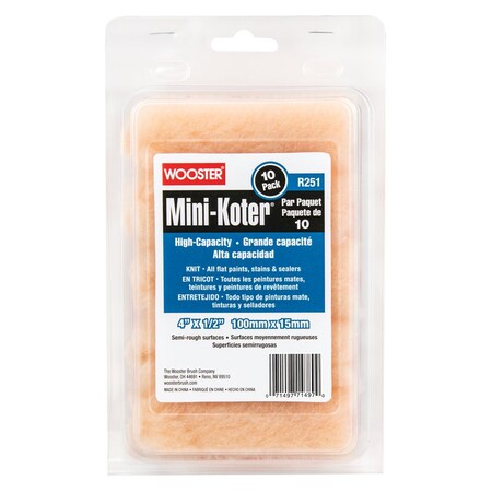 Wooster R251-4 Mini-Koter Fabric 4 in. W X 1/2 in. Mini Paint Roller Cover 10 pk