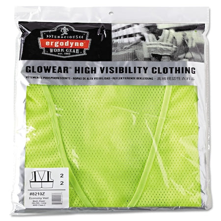 Ergodyne 21057 GloWear 8210Z Type R Class 2 Economy Vest with Pocket, Zipper Closure, 2XL/3XL, Lime