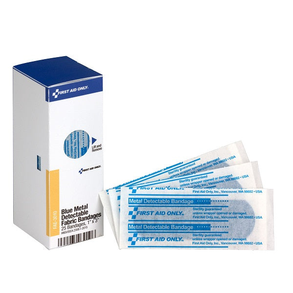 First Aid Only FAE3010 Blue Metal Detectable Bandages 1 x 3 25 Count