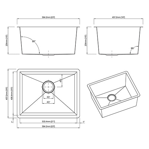 DAKOTA Dakota Plumbing Products GSZ-2318 Undermount Kitchen Sink