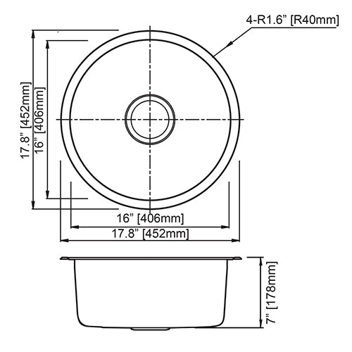 DAKOTA Dakota Plumbing GSR-18-16R Undermount Bar Sink 16 in