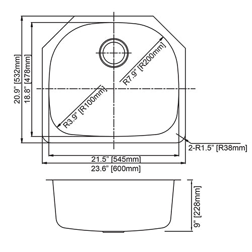 DAKOTA Dakota Plumbing Products GSR-18-2321 Undermount Kitchen Sink