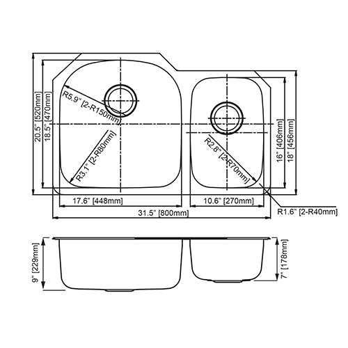 DAKOTA Dakota Plumbing Products GSR-18-7030 Undermount Kitchen Sink
