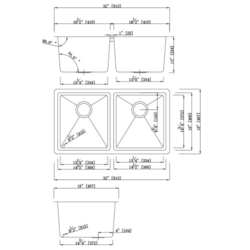 DAKOTA Dakota Plumbing Products GSM-16-5050 Undermount Kitchen Sink
