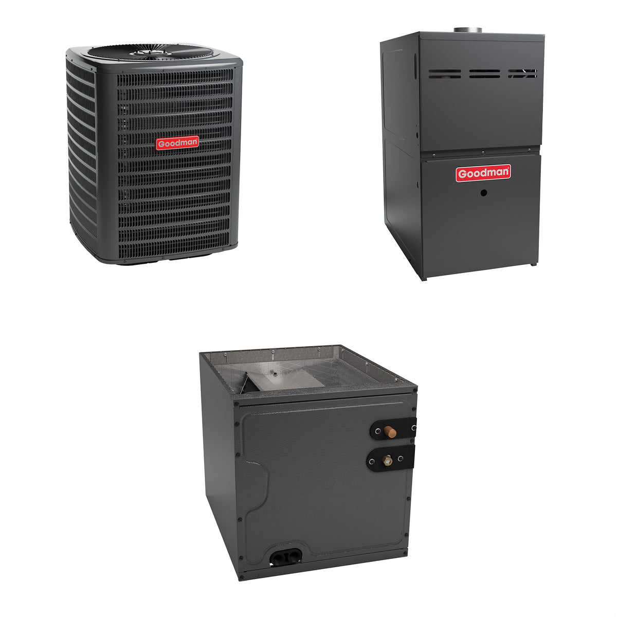 Goodman - 3.5 Ton Cooling - 100k BTU/Hr Heating - Air Conditioner + Multi Speed Furnace System - 13.0 SEER - 96% AFUE - Downflow