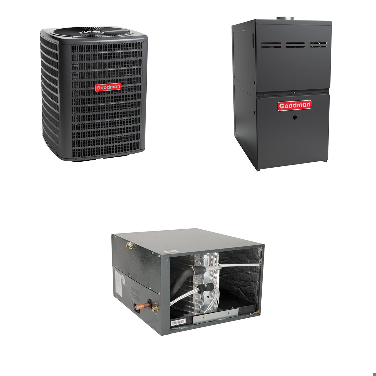 Goodman - 3.5 Ton Cooling - 120k BTU/Hr Heating - Air Conditioner + Multi Speed Furnace System - 13.5 SEER - 96% AFUE - Horizontal