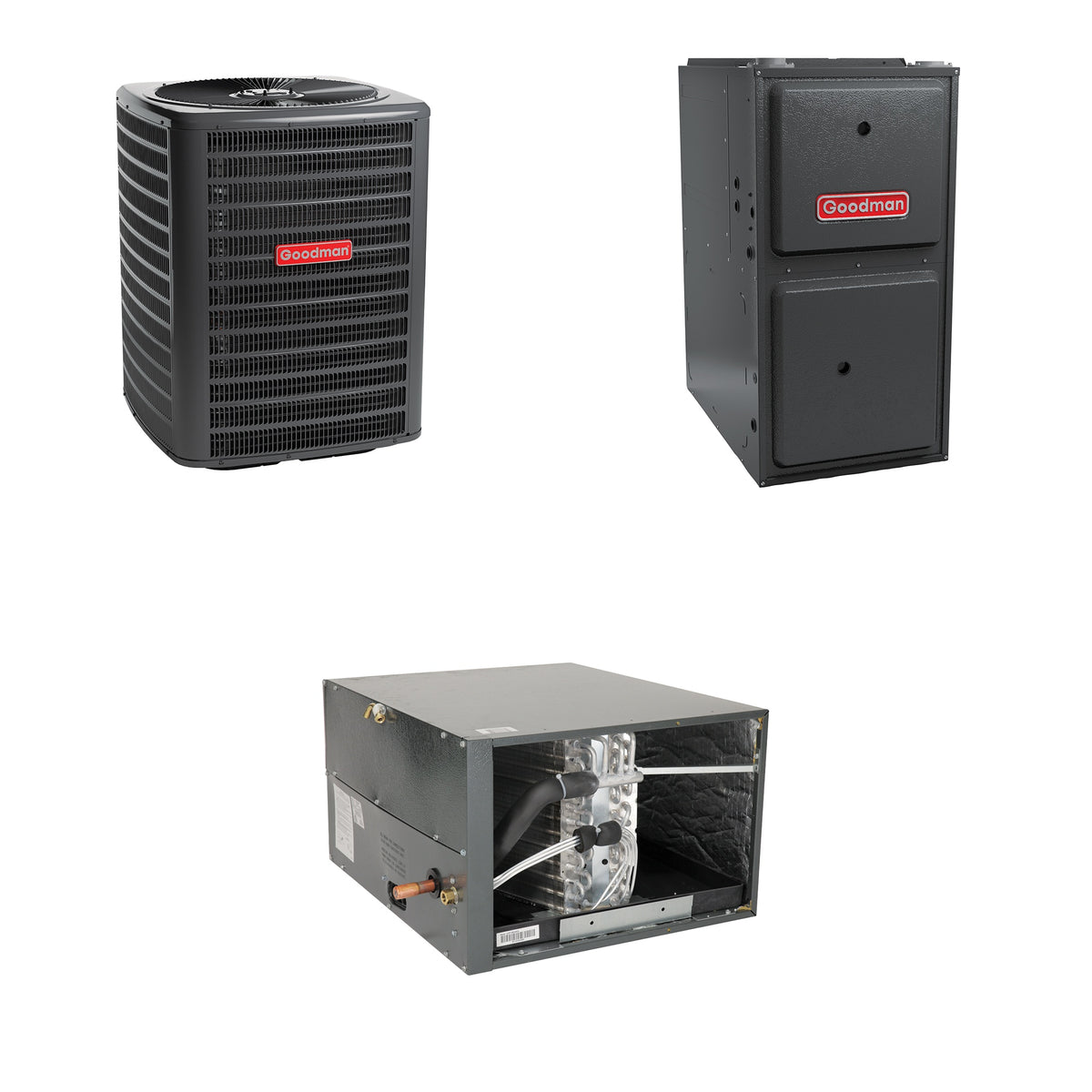 Goodman - 3.5 Ton Cooling - 120k BTU/Hr Heating - Air Conditioner + Multi Speed Furnace System - 13.5 SEER - 96% AFUE - Horizontal