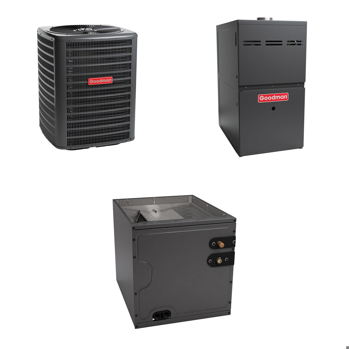 Goodman - 3.5 Ton Cooling - 100k BTU/Hr Heating - Air Conditioner + Variable Speed Furnace System - 14.0 SEER - 80% AFUE - Upflow