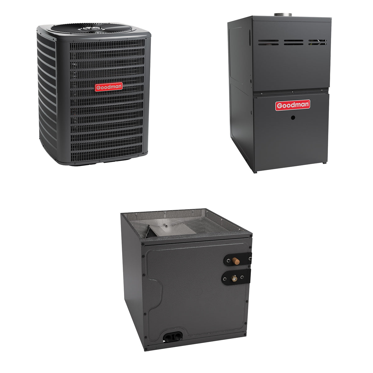 Goodman - 1.5 Ton Cooling - 60k BTU/Hr Heating - Air Conditioner + 2 Stage Furnace System - 14.5 SEER - 80% AFUE - Downflow