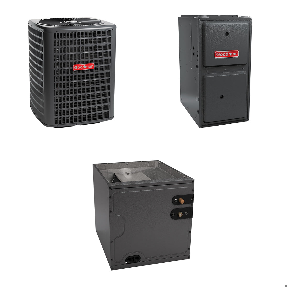 Goodman - 1.5 Ton Cooling - 40k BTU/Hr Heating - Air Conditioner + Multi Speed Furnace System - 14.5 SEER - 96% AFUE - Upflow