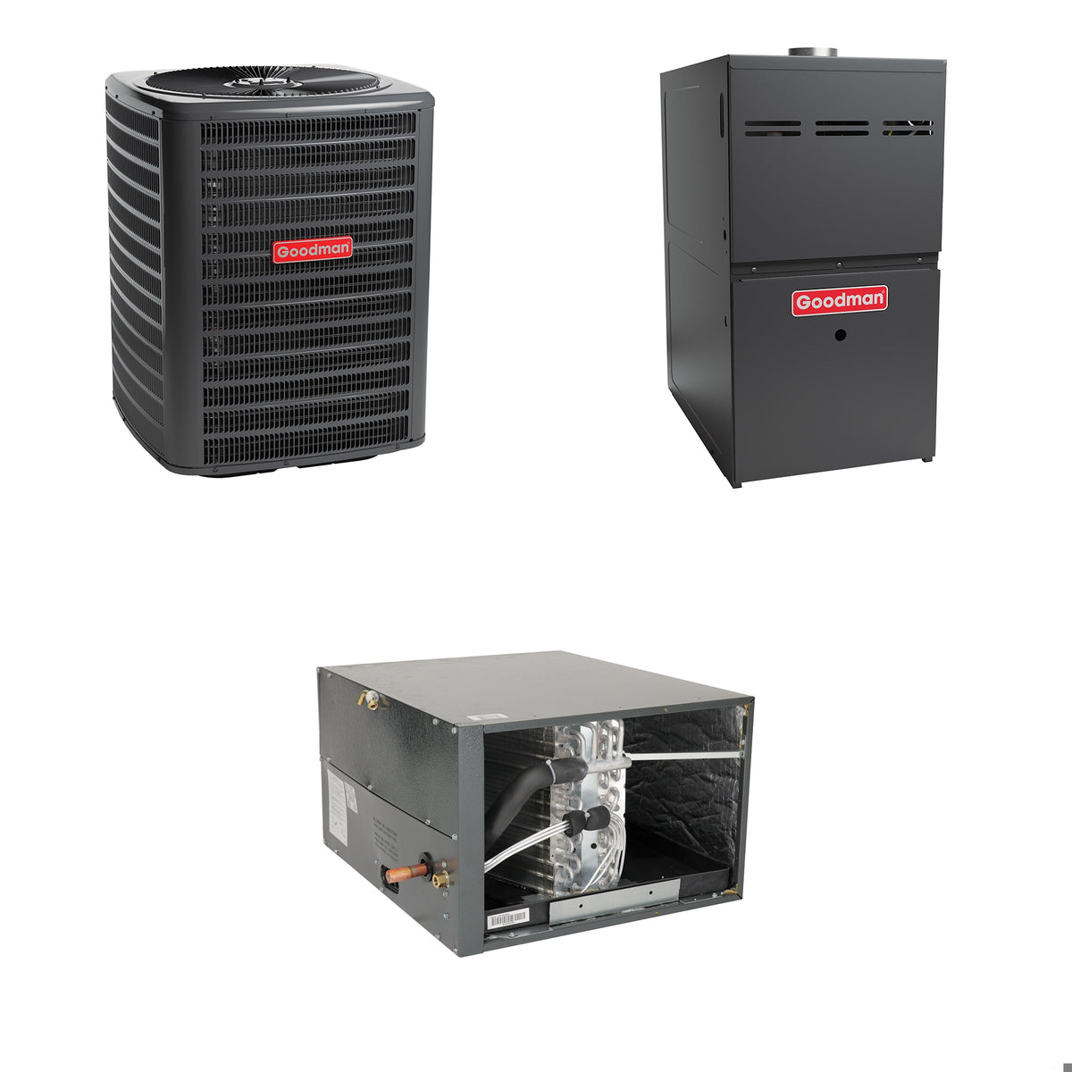 Goodman - 3.5 Ton Cooling - 120k BTU/Hr Heating - Air Conditioner + Multi Speed Furnace System - 14.0 SEER - 96% AFUE - Horizontal