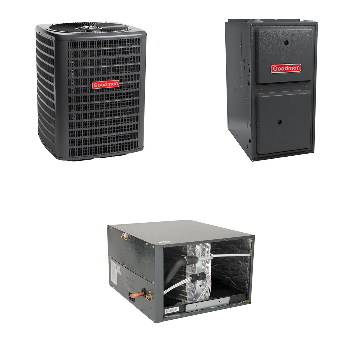 Goodman - 3.5 Ton Cooling - 120k BTU/Hr Heating - Air Conditioner + Multi Speed Furnace System - 14.5 SEER - 96% AFUE - Horizontal