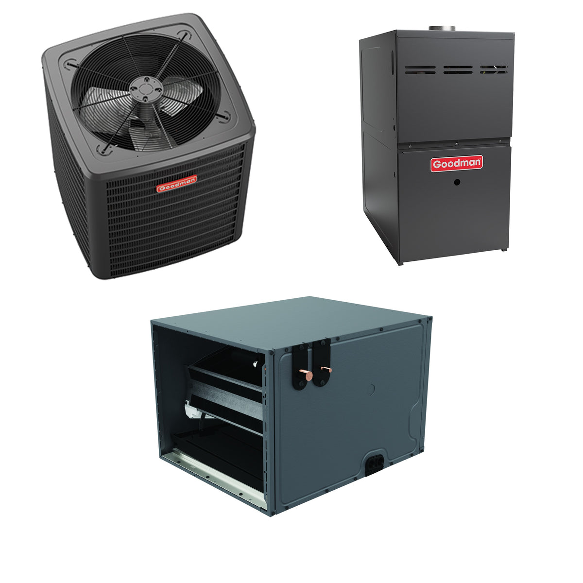 Goodman - 1.5 Ton Cooling - 40k BTU/Hr Heating - Air Conditioner + Multi Speed Furnace System - 14.5 SEER2 - 96% AFUE - Horizontal