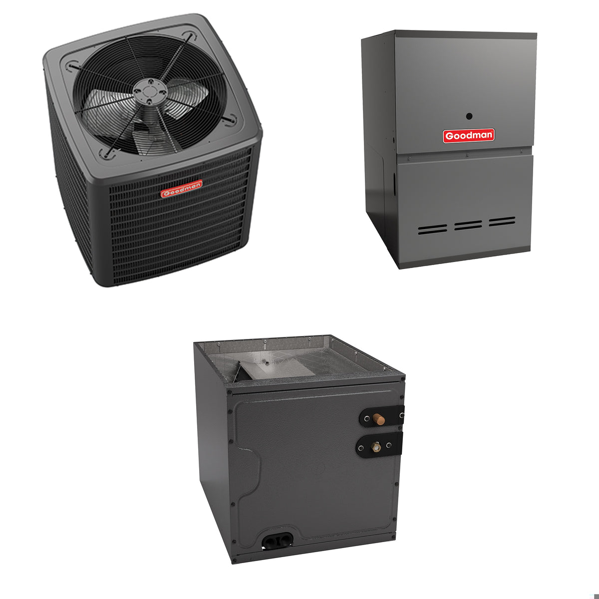 Goodman - 1.5 Ton Cooling - 60k BTU/Hr Heating - Air Conditioner + Variable Speed Furnace System - 15.2 SEER2 - 80% AFUE - Downflow