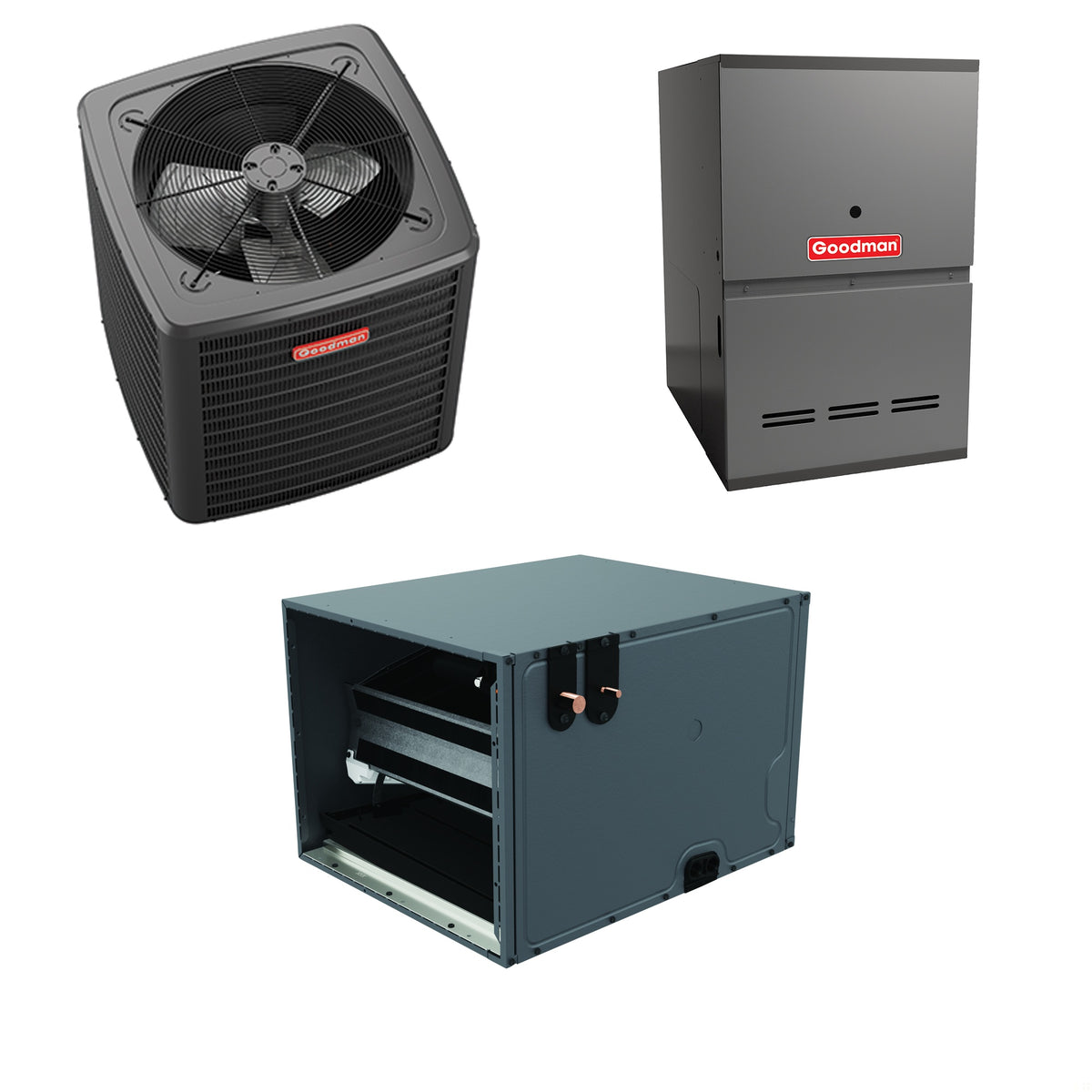 Goodman - 1.5 Ton Cooling - 60k BTU/Hr Heating - Air Conditioner + Variable Speed Furnace System - 14.5 SEER2 - 80% AFUE - Horizontal