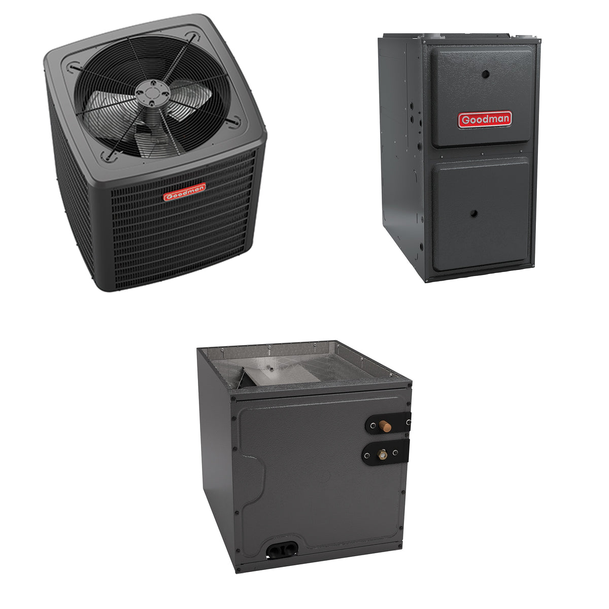 Goodman - 1.5 Ton Cooling - 40k BTU/Hr Heating - Air Conditioner + Variable Speed Furnace System - 15 SEER2 - 96% AFUE - Downflow