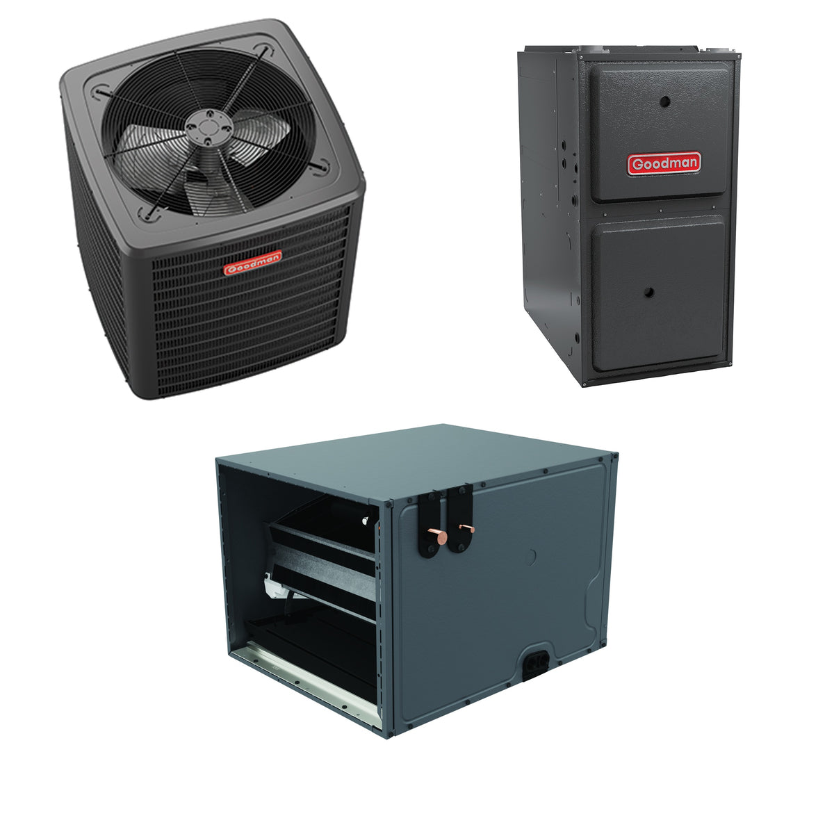 Goodman - 1.5 Ton Cooling - 40k BTU/Hr Heating - Air Conditioner + Variable Speed Furnace System - 14.5 SEER2 - 96% AFUE - Horizontal