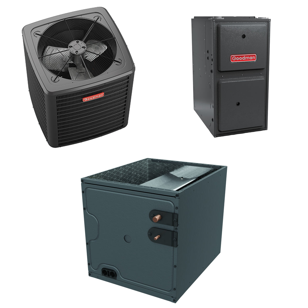 Goodman - 1.5 Ton Cooling - 60k BTU/Hr Heating - Air Conditioner + Multi Speed Furnace System - 14.5 SEER2 - 96% AFUE - Upflow