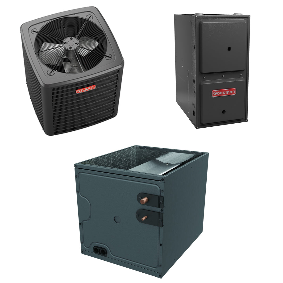 Goodman - 1.5 Ton Cooling - 60k BTU/Hr Heating - Air Conditioner + Variable Speed Furnace System - 15 SEER2 - 97% AFUE - Upflow