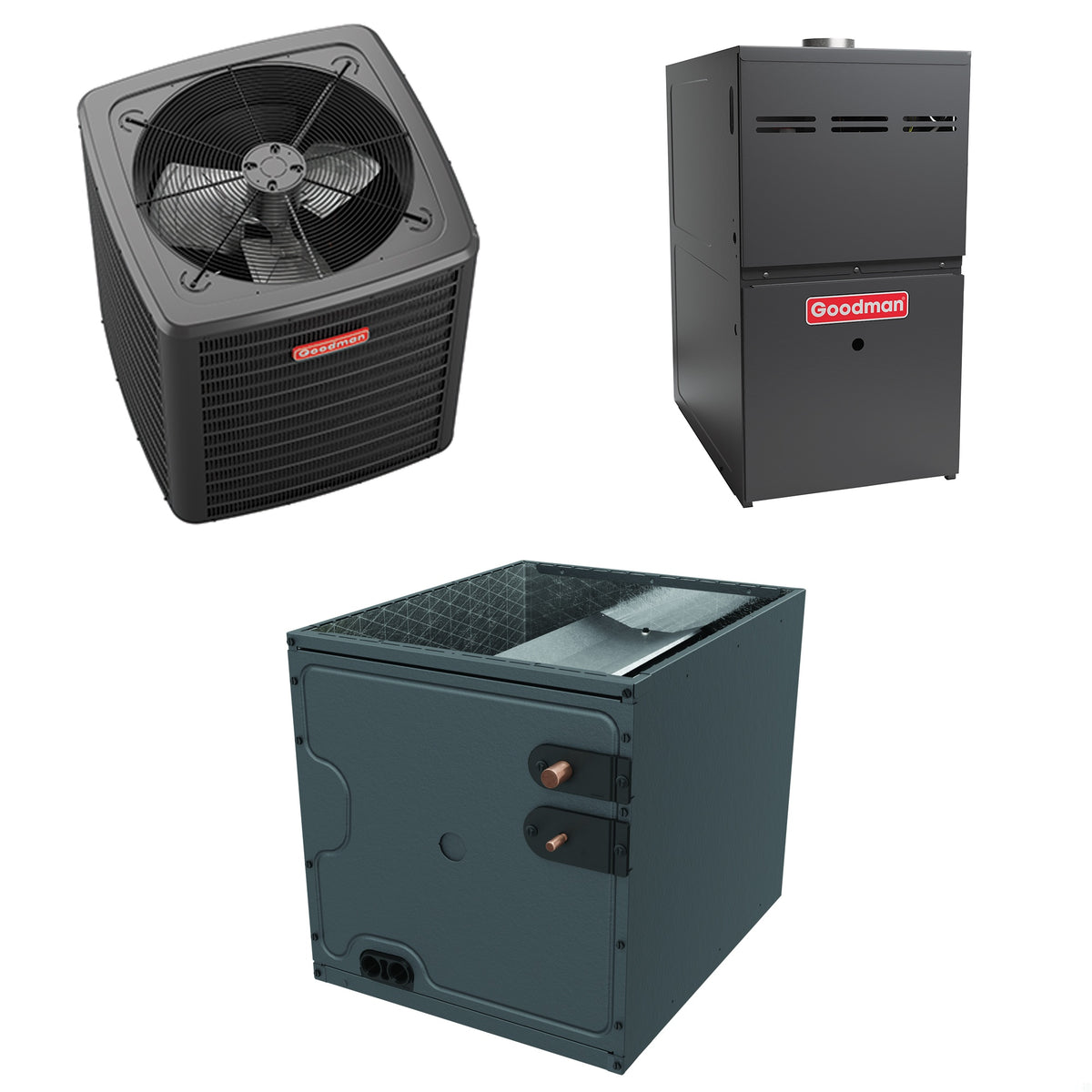 Goodman - 2 Ton Cooling - 40k BTU/Hr Heating - Air Conditioner + Multi Speed Furnace System - 14.5 SEER2 - 80% AFUE - Downflow