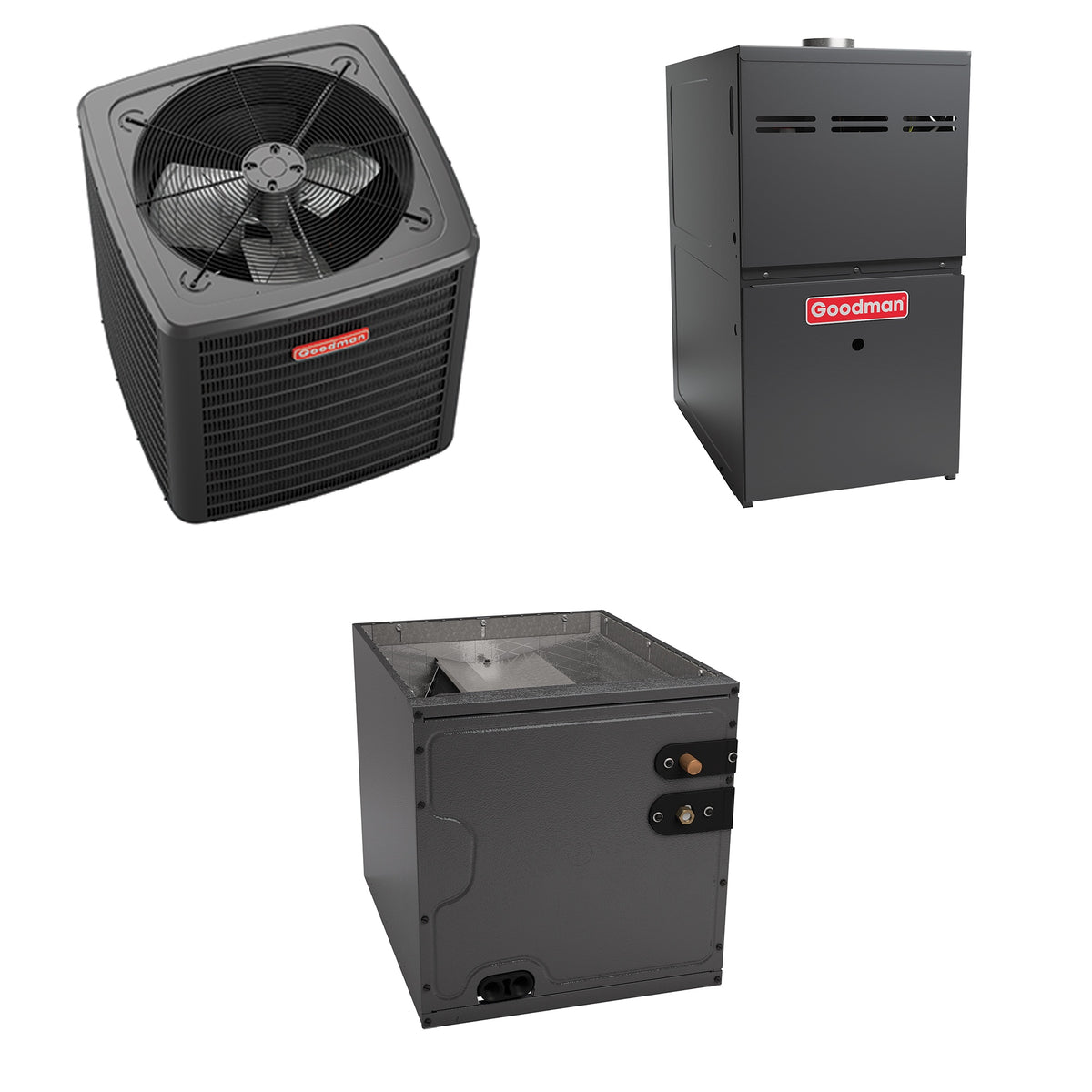 Goodman - 2 Ton Cooling - 60k BTU/Hr Heating - Air Conditioner + Multi Speed Furnace System - 14.5 SEER2 - 80% AFUE - Downflow