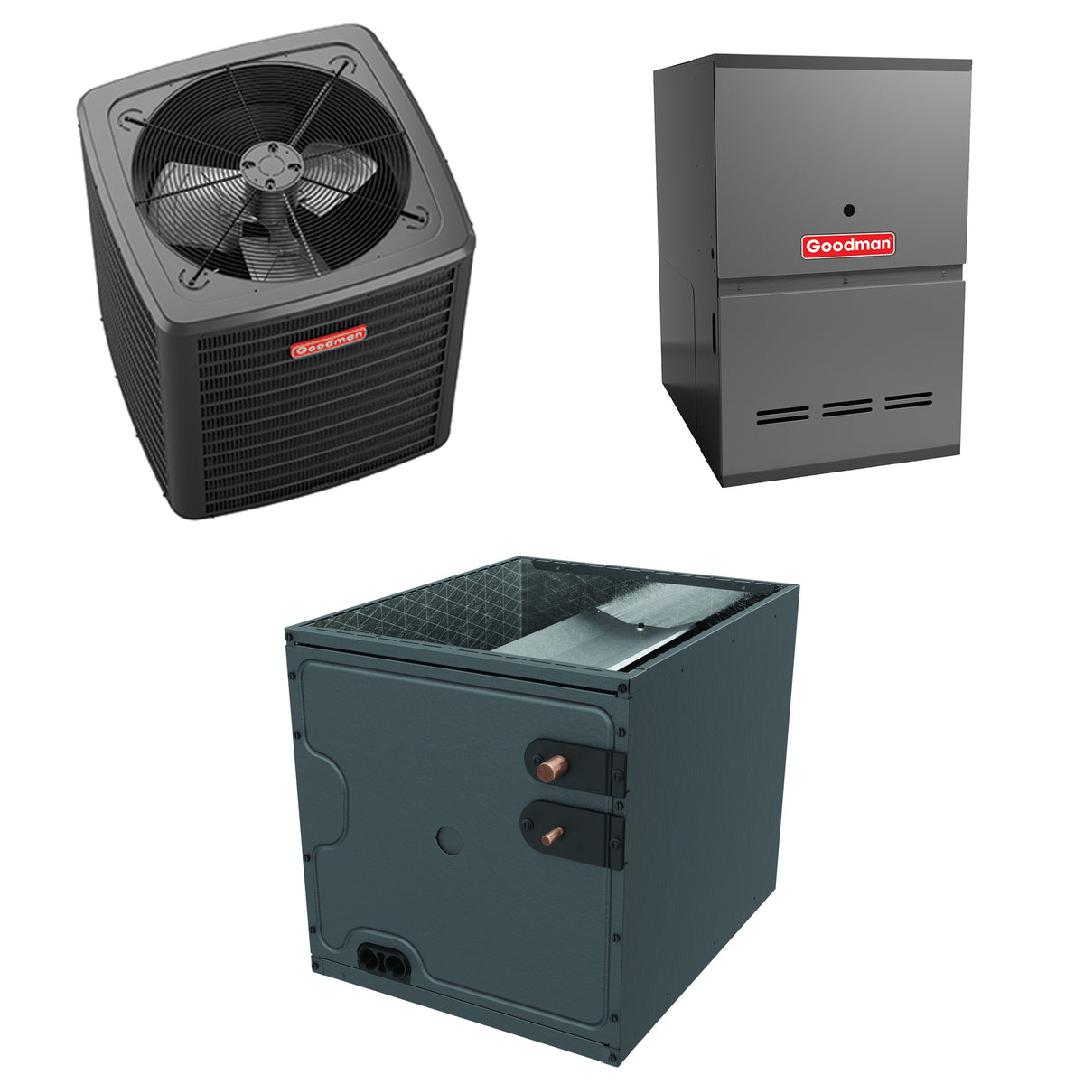 Goodman - 2.5 Ton Cooling - 60k BTU/Hr Heating - Air Conditioner + Variable Speed Furnace System - 15 SEER2 - 80% AFUE - Downflow