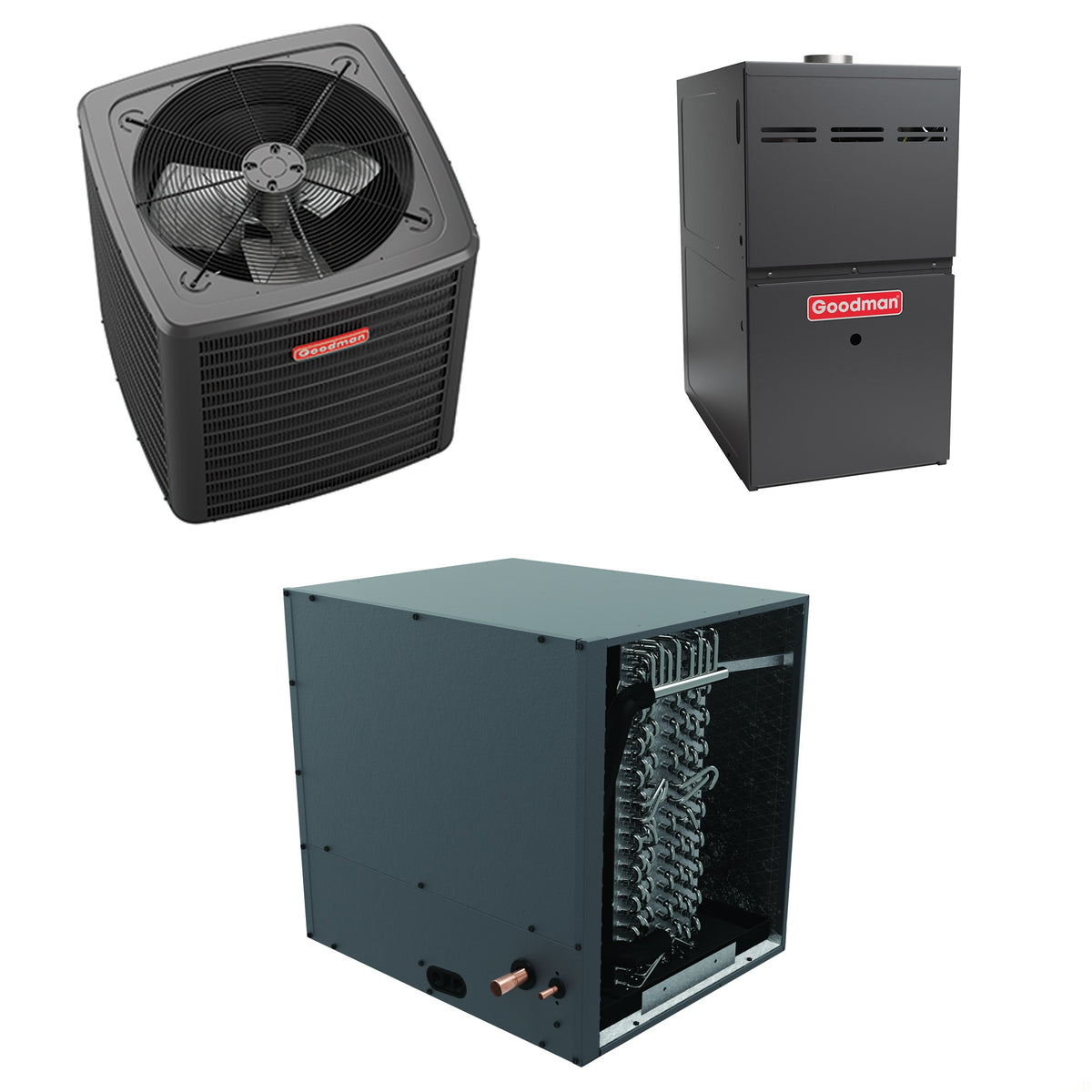 Goodman - 3 Ton Cooling - 80k BTU/Hr Heating - Air Conditioner + Variable Speed Furnace System - 15.2 SEER2 - 80% AFUE - Horizontal