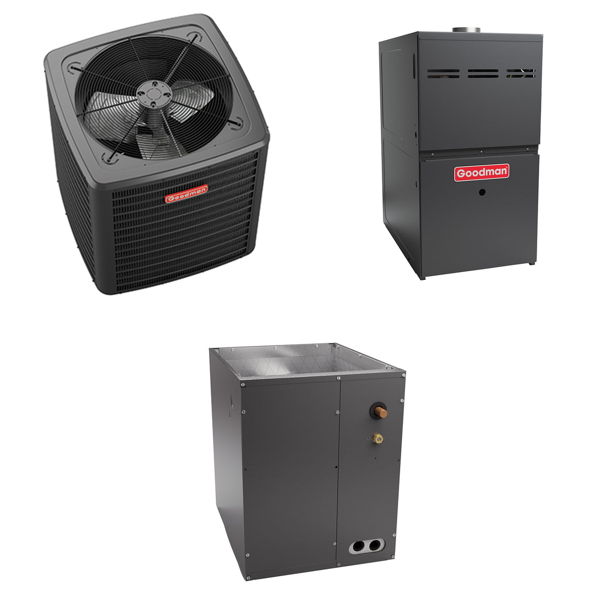 Goodman - 3.5 Ton Cooling - 100k BTU/Hr Heating - Air Conditioner + Multi Speed Furnace System - 14.5 SEER2 - 96% AFUE - Downflow