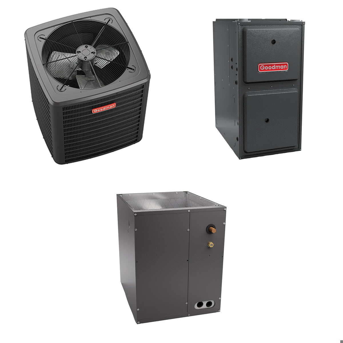 Goodman - 3.5 Ton Cooling - 80k BTU/Hr Heating - Air Conditioner + Variable Speed Furnace System - 15 SEER2 - 96% AFUE - Downflow