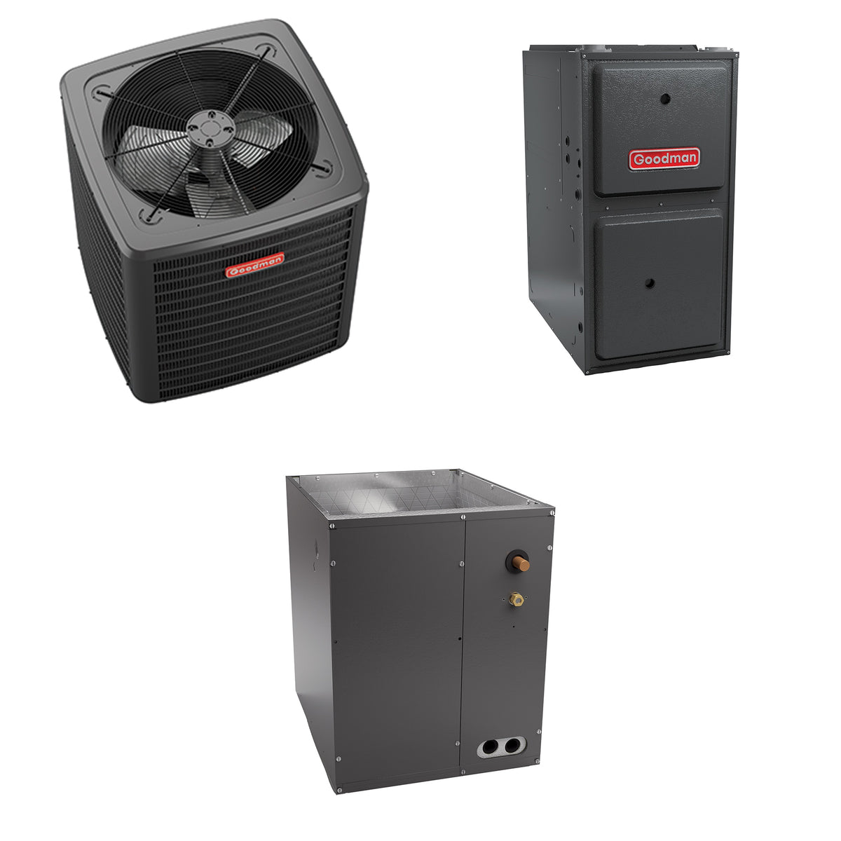 Goodman - 3.5 Ton Cooling - 80k BTU/Hr Heating - Air Conditioner + Multi Speed Furnace System - 14.5 SEER2 - 96% AFUE - Upflow