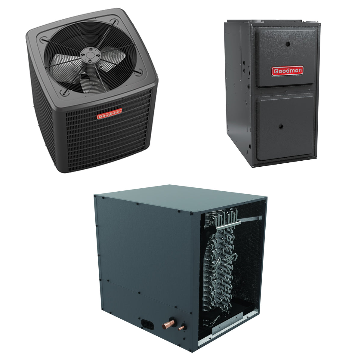 Goodman - 3.5 Ton Cooling - 120k BTU/Hr Heating - Air Conditioner + Variable Speed Furnace System - 15 SEER2 - 96% AFUE - Horizontal