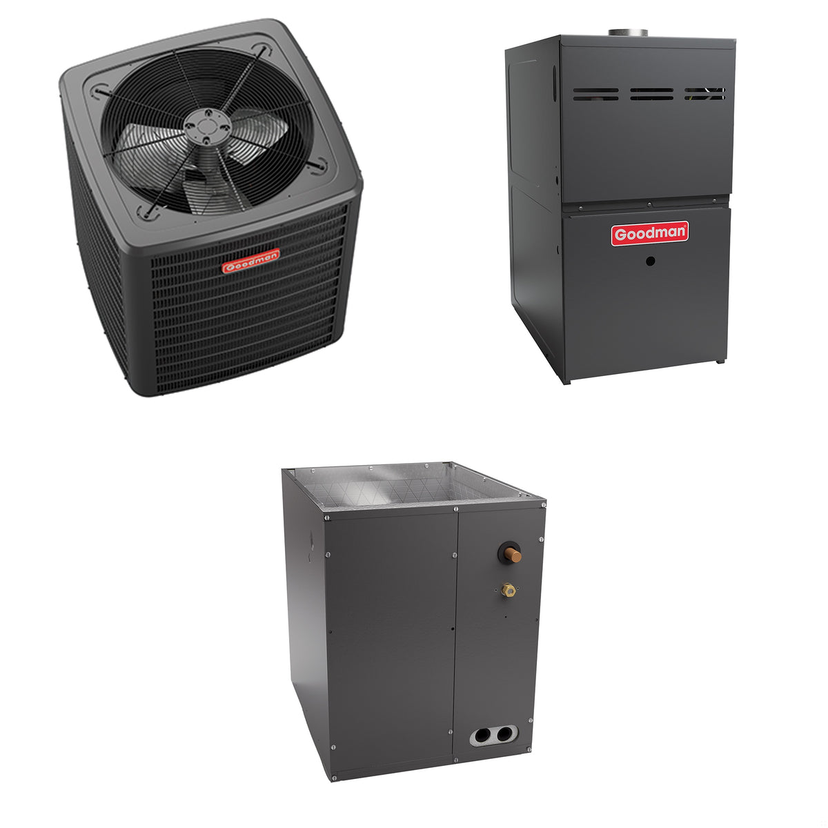 Goodman - 4 Ton Cooling - 80k BTU/Hr Heating - Air Conditioner + Multi Speed Furnace System - 14 SEER2 - 80% AFUE - Downflow