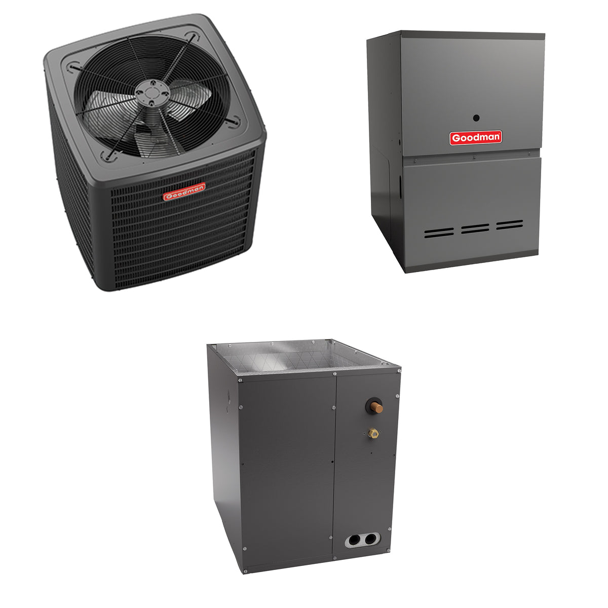 Goodman - 4 Ton Cooling - 100k BTU/Hr Heating - Air Conditioner + Variable Speed Furnace System - 14.7 SEER2 - 80% AFUE - Downflow