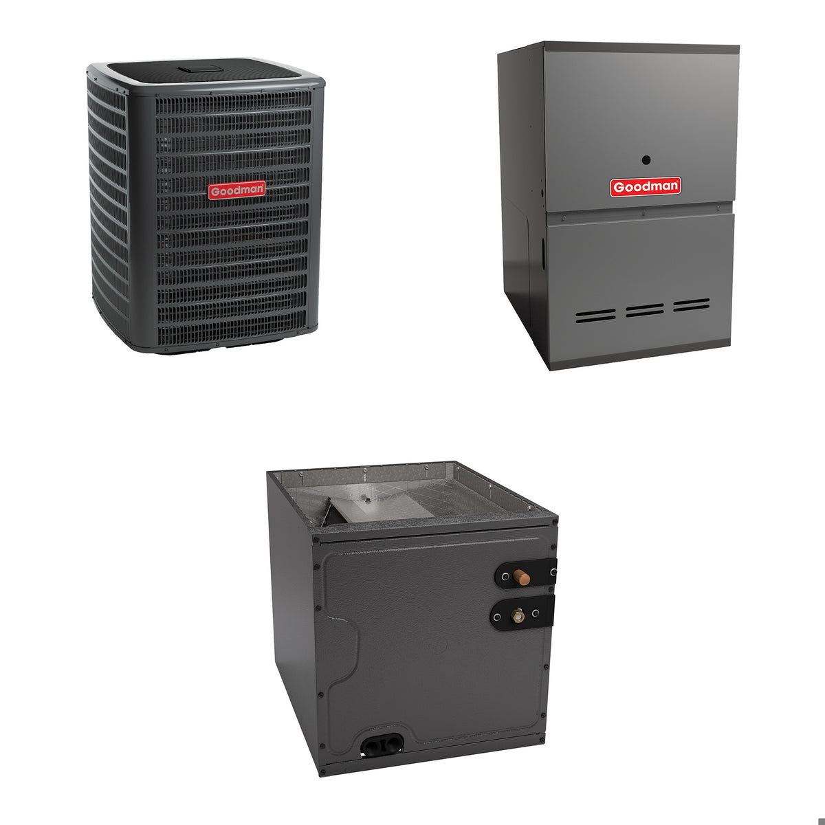 Goodman - 2.0 Ton Cooling - 80k BTU/Hr Heating - Air Conditioner + Variable Speed Furnace System - 15.5 SEER - 80% AFUE - For Downflow Installation