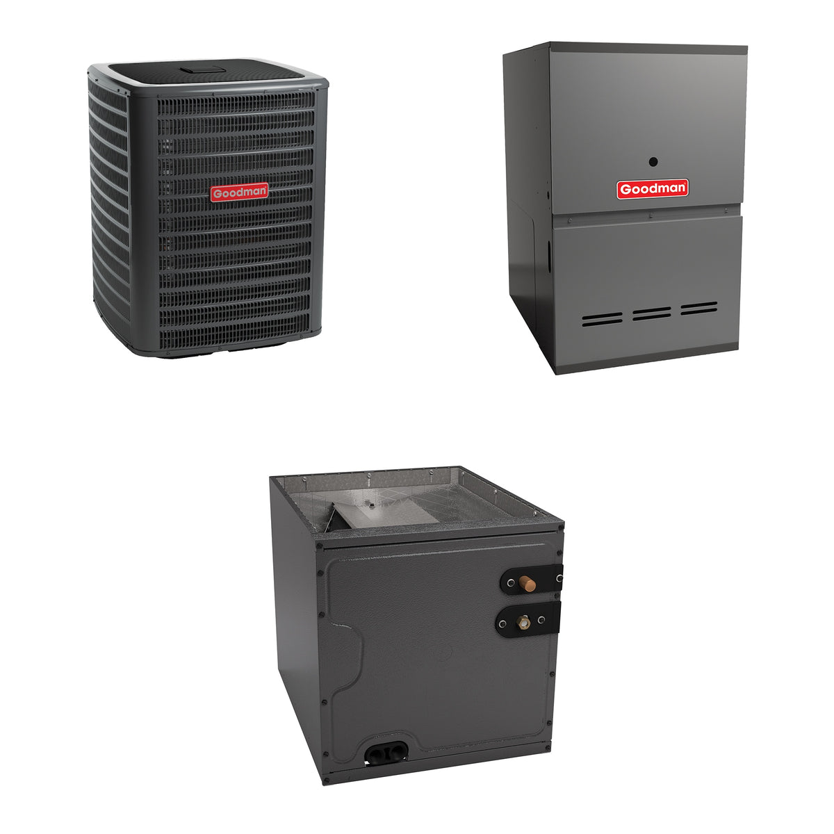 Goodman - 2.0 Ton Cooling - 80k BTU/Hr Heating - Air Conditioner + Variable Speed Furnace System -16.0 SEER - 80% AFUE - For Downflow Installation