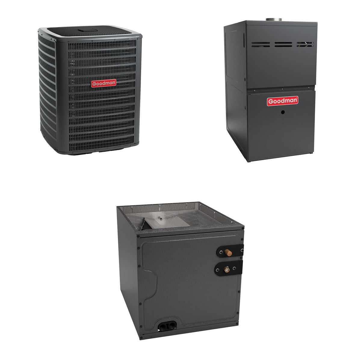 Goodman - 2.0 Ton Cooling - 60k BTU/Hr Heating - Air Conditioner + Variable Speed Furnace System - 15.5 SEER - 80% AFUE - For Upflow Installation