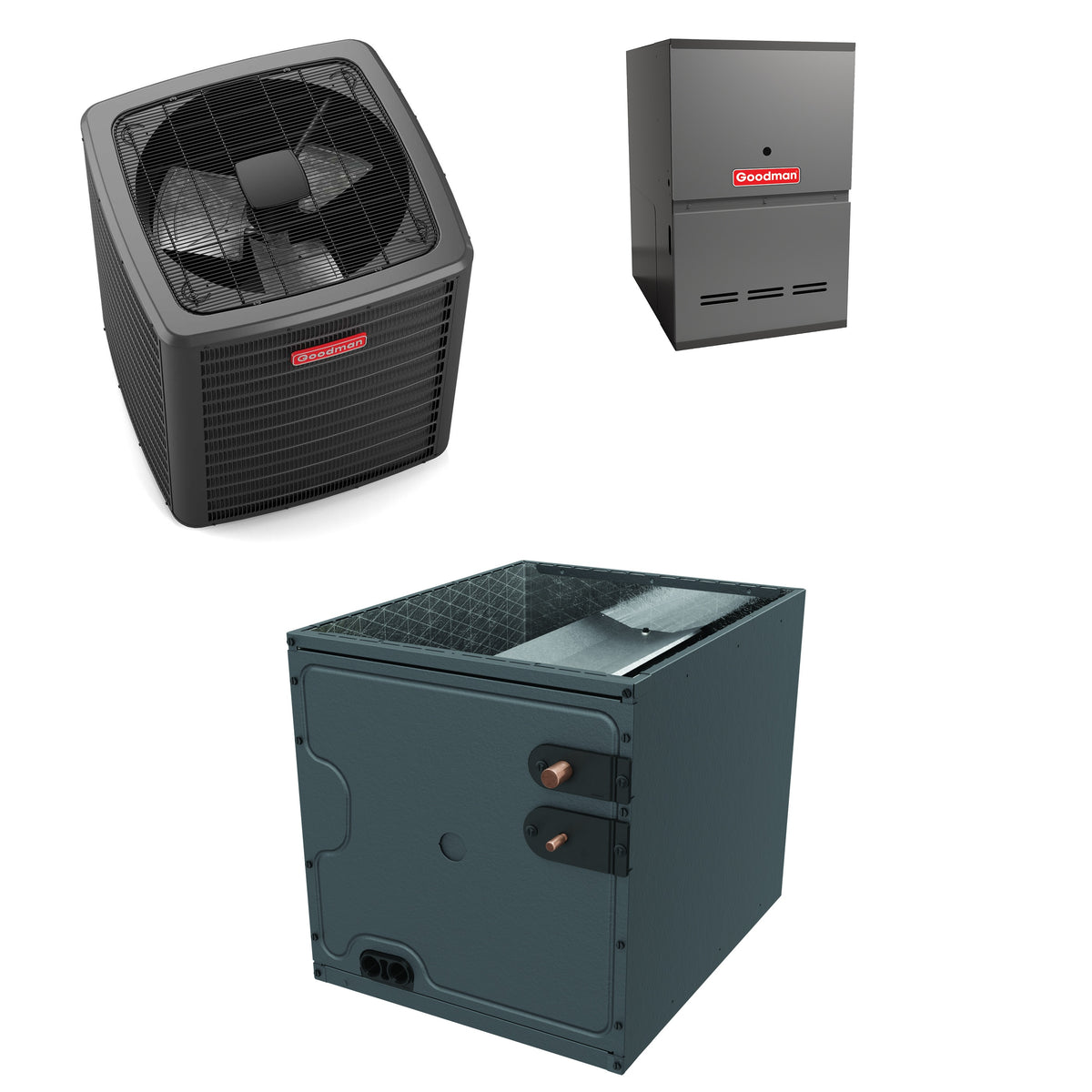 Goodman - 2.0 Ton Cooling - 60k BTU/Hr Heating - Air Conditioner + Variable Speed Furnace System - 17.2 SEER2 - 80% AFUE - Downflow