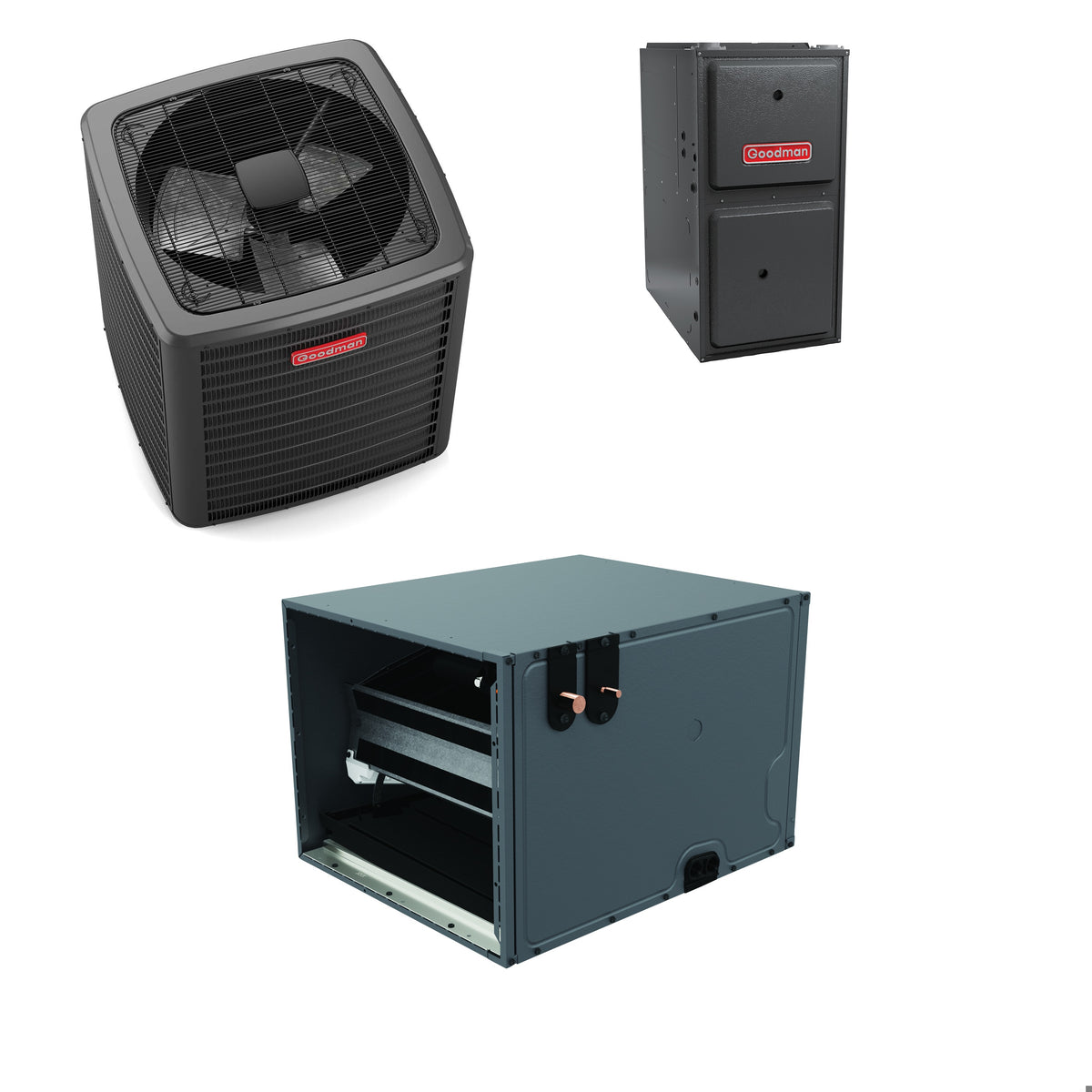 Goodman - 2.0 Ton Cooling - 60k BTU/Hr Heating - Air Conditioner + Variable Speed Furnace System - 16.5 SEER2 - 96% AFUE - Horizontal